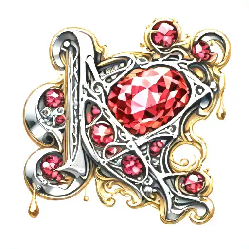 the word Ruby in gold and silver melting away. gems and diamonds  tattoo design idea