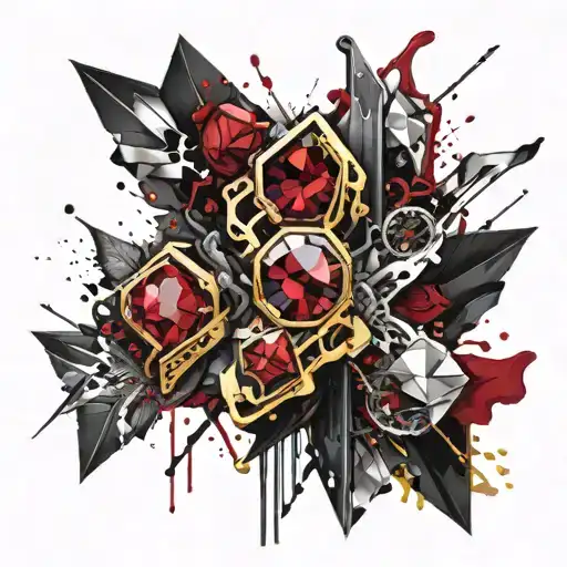 the word (Ruby) in gold and silver melting away. gems and diamonds  tattoo design idea