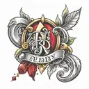 the word Ruby in gold and silver melting away. gems and diamonds  tattoo design idea