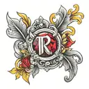 the word Ruby in gold and silver melting away. gems and diamonds  tattoo design idea