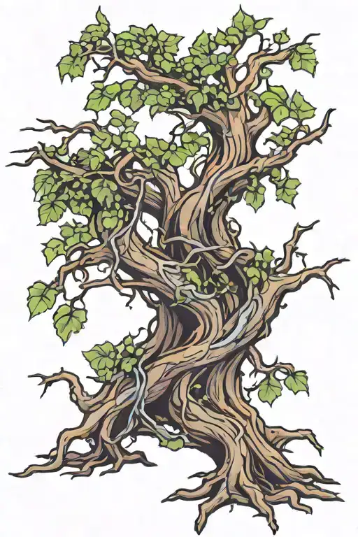 dead tree with ivy vines trailing  tattoo design idea