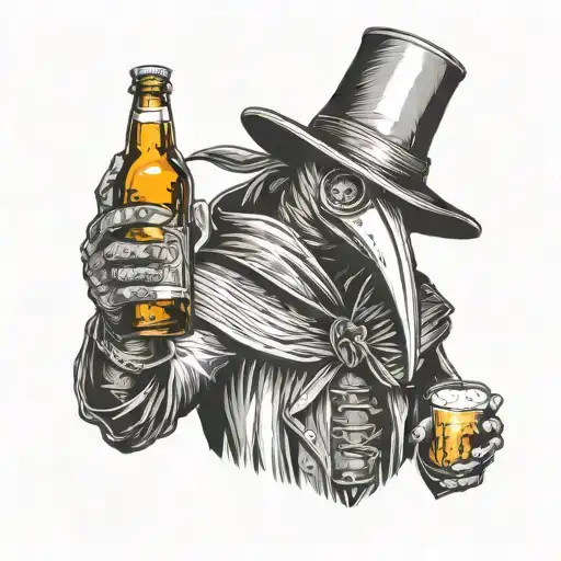 Plague Doctor, full body, beer tematic tattoo design idea