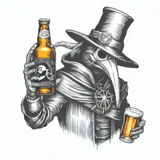 Plague Doctor, full body, beer tematic tattoo design idea
