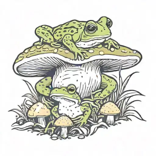 frog and mushroom tattoo design idea