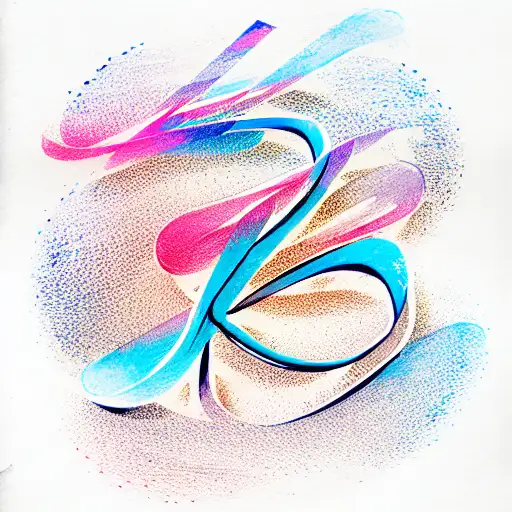 cool calligraphy letters circle with blue and pink colours tattoo design idea