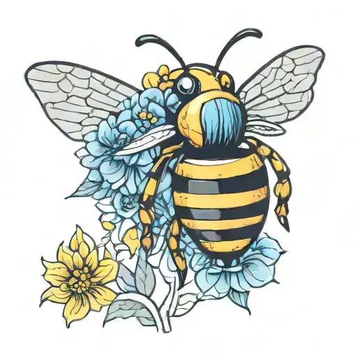 Picasso bee cubism flower tattoo design idea