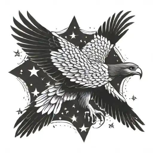 goshawk with 9 stars above its wings  tattoo design idea