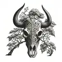 bull skull under tree tattoo design idea