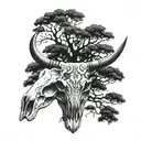 bull skull under tree tattoo design idea