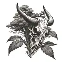 bull skull under tree tattoo design idea