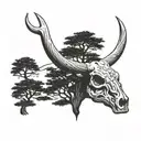 bull skull under pine tree tattoo design idea