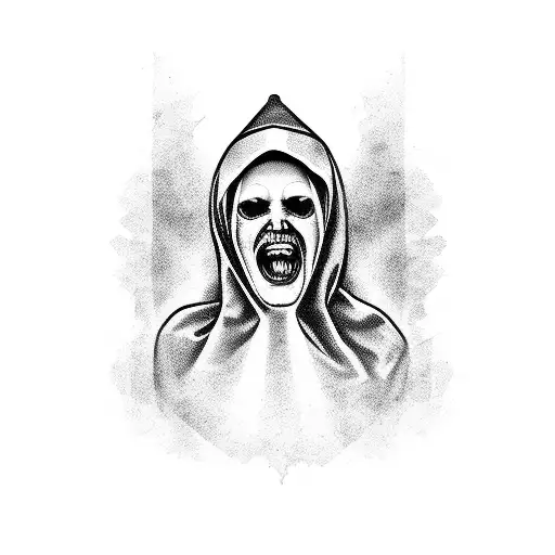 scary nun screaming  tattoo design idea