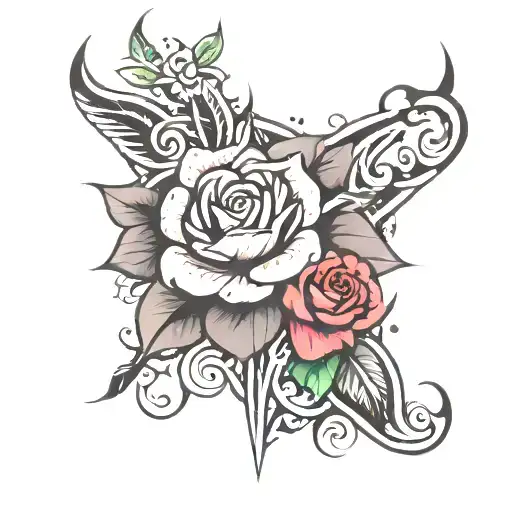cover up tribal armband with rose tattoo design idea