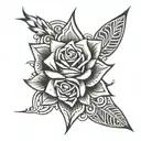 cover up tribal armband with rose tattoo design idea
