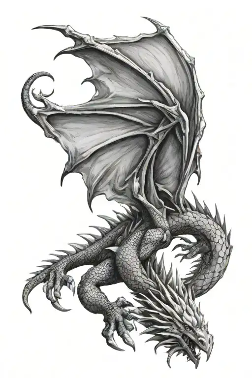 realistic black and white game of thrones dragon in gothic style dungeons and dragons  tattoo design idea