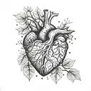 human heart in hand surrounded by tree branches  tattoo design idea