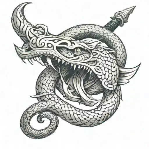 sword and serpent coiling tattoo design idea