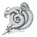 sword and serpent coiling tattoo design idea