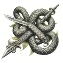 intertwined sword and serpent tattoo design idea