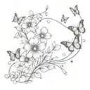 fine line floral vine with a butterfly   tattoo design idea