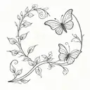 fine line floral vine with a butterfly   tattoo design idea