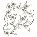 fine line floral vine with a butterfly   tattoo design idea
