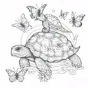turtle and butterflies with the letter C and m tattoo design idea