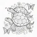 turtle and butterflies with the letter C and m tattoo design idea