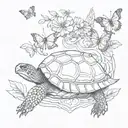 turtle and butterflies with the letter C and m tattoo design idea