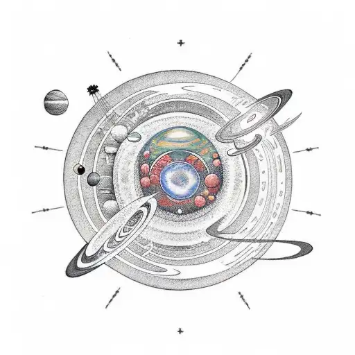 line solar system with planets tattoo design idea