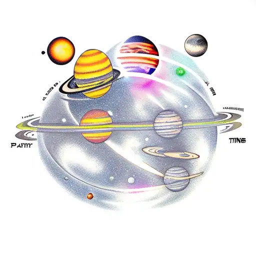 line solar system with planets tattoo design idea