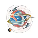 line solar system with planets tattoo design idea