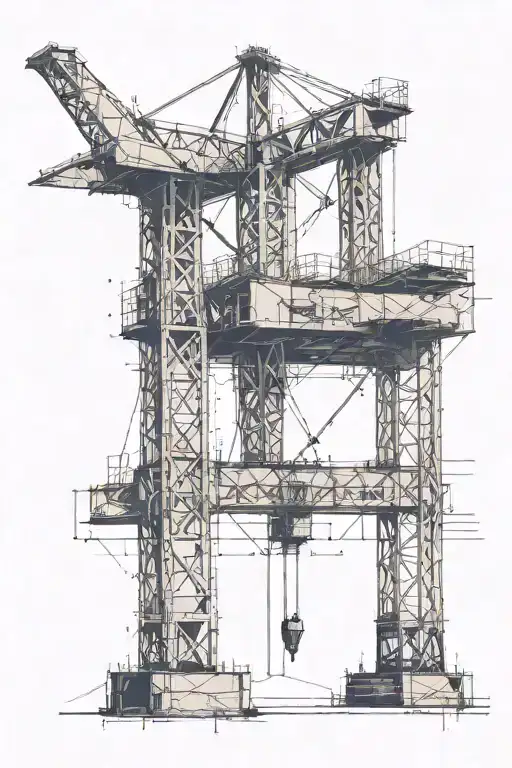 A minimalist design of a construction crane forming a cross shape, symbolizing the client's dedication to both work and faith tattoo design idea
