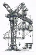 A minimalist design of a construction crane forming a cross shape, symbolizing the client's dedication to both work and faith tattoo design idea