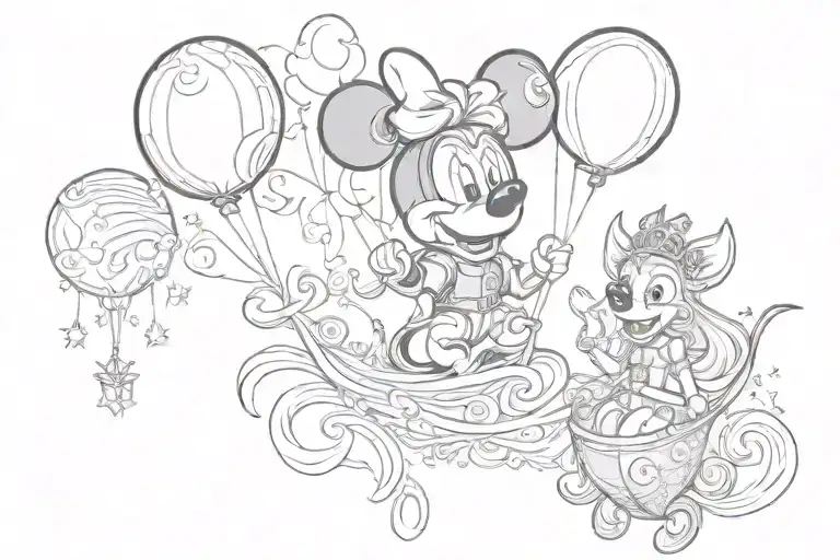 pixie dust. Mickey balloon. tiara. Viking helmet. waves.  tattoo design idea