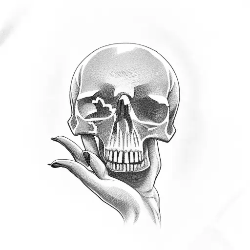 faceless man soluting with a skull hand tattoo design idea