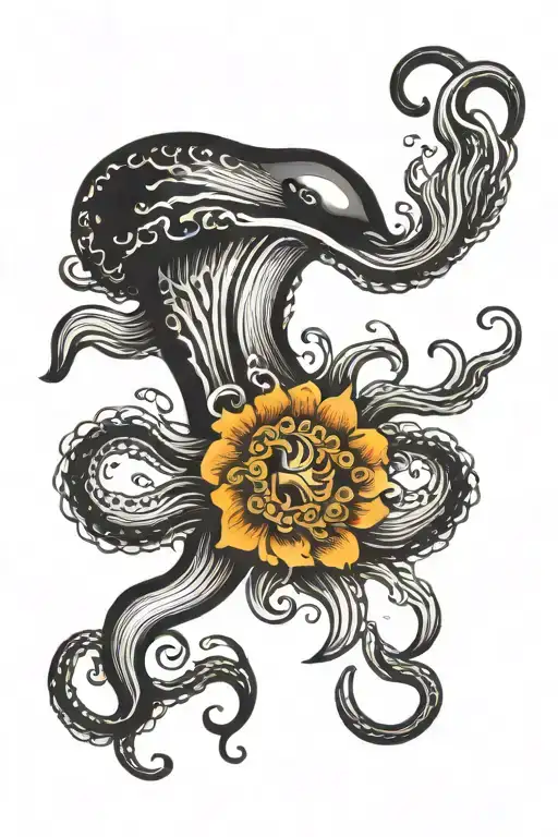 Black squid attacking tattoo design idea