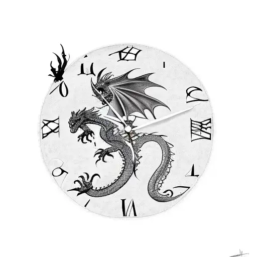 Dragon raven clock tattoo design idea