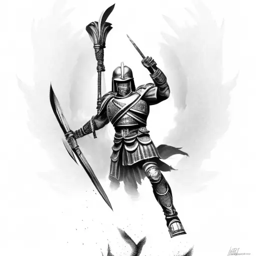 Spartan,tower, and wings tattoo design idea