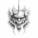 devils with god full arm tattoo design idea