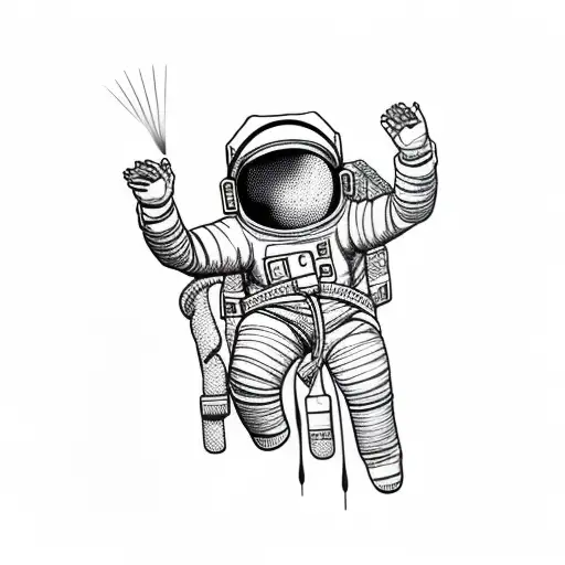 astronaut floating fine line tattoo design idea