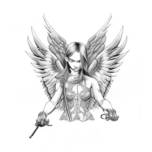 angel hombre  con armas en la mano tattoo design idea