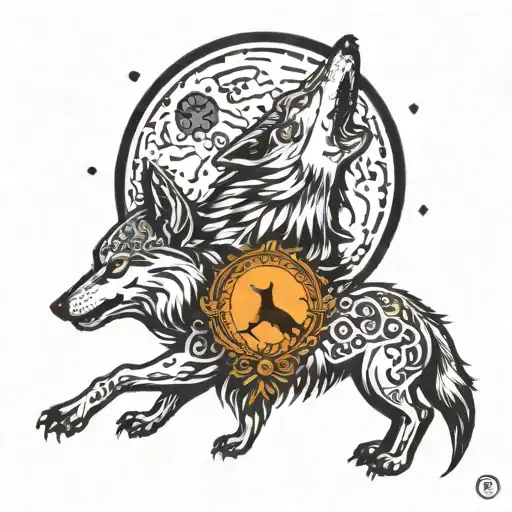 Indian wolf howling at the moon tattoo design idea