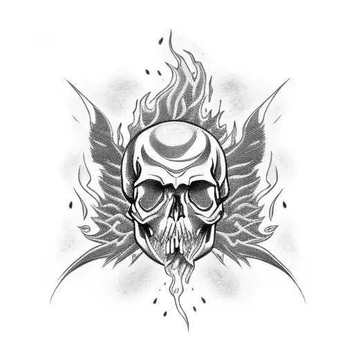 skull and flames tattoo design idea