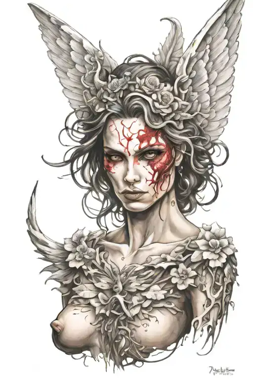 angel half demon tattoo design idea