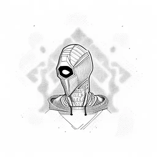 A hacker silhouette wearing a hoodie, surrounded by soundwaves tattoo design idea