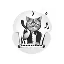 A cat playing a keyboard with musical notes floating around it tattoo design idea