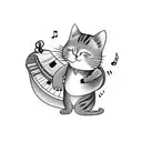 A cat playing a keyboard with musical notes floating around it tattoo design idea