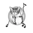 A cat playing a keyboard with musical notes floating around it tattoo design idea