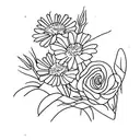 carnation,daisy,rose,and aster flower bouquet  tattoo design idea